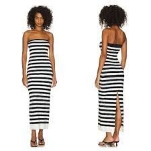 Grlfrnd Paricia Striped Tube Maxi Dress in Ivory & Navy, Size M